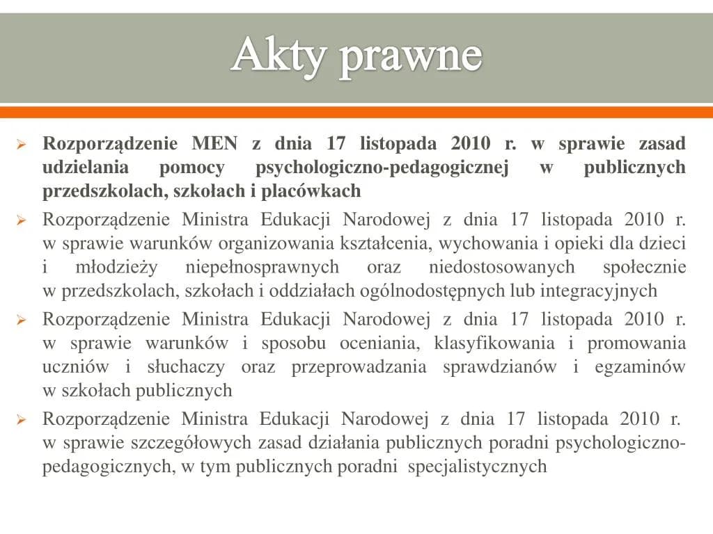 Jakie akty prawne regulujące pomoc psychologiczno-pedagogiczną w szkołach? Jakie akty prawne regulujące pomoc psychologiczno-pedagogiczną w szkołach?